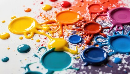 Colorful paint splatters create an artistic display on a transparent background with vibrant hues appealing to creative projects