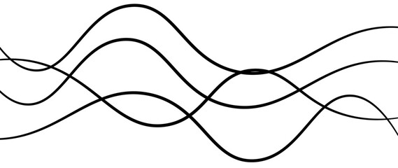 Abstract design featuring thin, elegant wave black lines flowing gracefully across a clean white background. The lines should appear delicate and dynamic, with smooth curves and varying opacity.