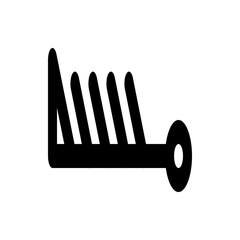A graphic representation of a comb with thick teeth and a circular handle on the right side design is black