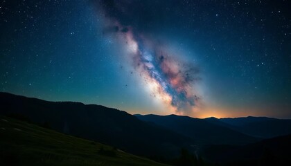 Vast, starlit Ukrainian Carpathian night sky, Milky Way visible, ample copy space, dark sky, mountain range