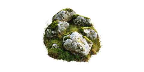 Moss-Covered Rocks And Grass. Natural Landscape Element For Design Isolated On Transparent Background