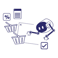 Robotic automation in e-commerce with AI shopping cart and digital shopping assistant transaction concept