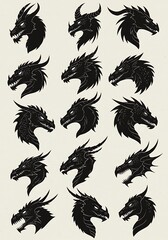 Obraz premium Dragon Heads: A Silhouetted Study