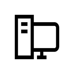 Illustration of a desktop computer with a tower and monitor in a simple black and white outline style