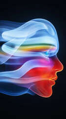 Abstract face made by colorful lights on a black background. 