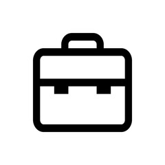 Illustration of a simple black and white briefcase with a handle and two latches in a minimalist style