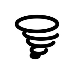 Stylized tornado illustration with a swirling vortex design and bold black lines on a white background view