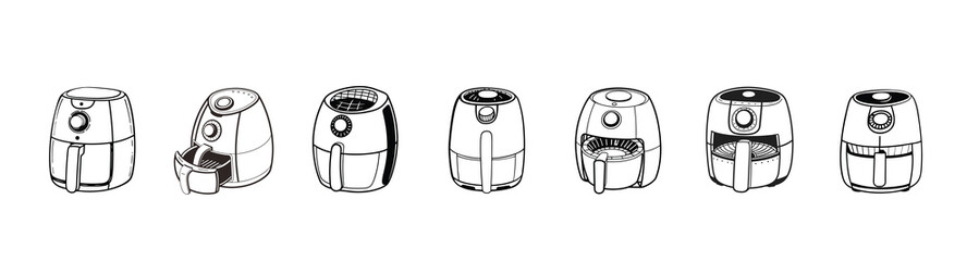 Air fryer set vector art illustration. 
