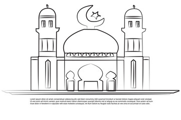Line Art of a Mosque Symbolizing Architecture. Mosque icon for design element, vector illustration