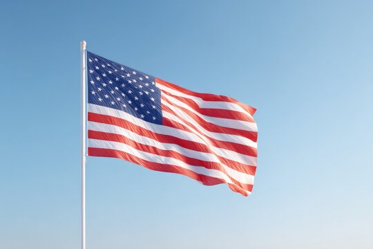elegant american flag ripples gently against clear sky conveying patriotism and with abundant copy space above minimalist