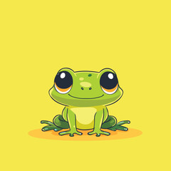 A Cheerful Cartoon Frog with Big Eyes on a Sunny Yellow Background