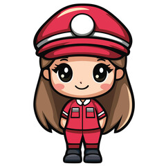 Adorable Anime Girl in Red Uniform and Cap