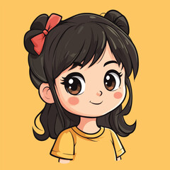 Adorable Anime Girl with Brown Eyes Red Bow and Smiling Expression