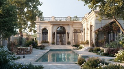 Obraz premium Elegant mansion backyard with pool