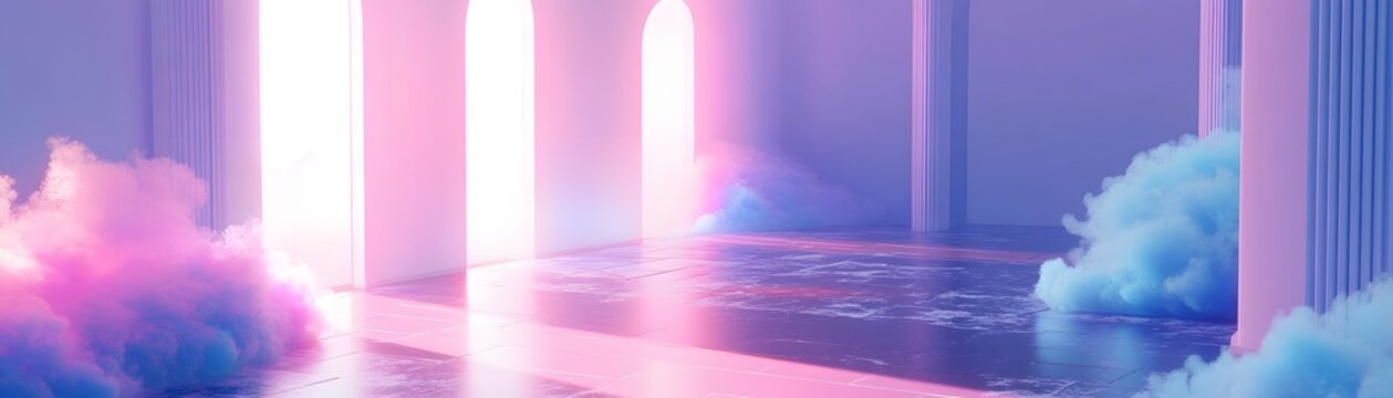 Pastel-toned interior digital art scene.