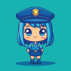 Adorable Anime Policewoman with Blue Hair and Uniform
