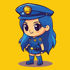 Adorable Anime Policewoman with Blue Uniform and Long Hair