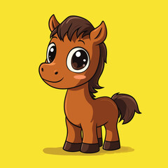 Fototapeta premium Adorable Brown Pony with Large Eyes and Dark Mane
