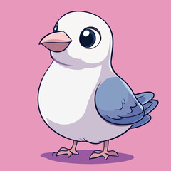 Adorable Cartoon Bird with Large Eyes and Blue Wings