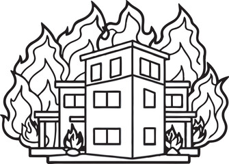 Fototapeta premium Detailed 2D Line Icon of Apartment Fire Emergency Room Blaze Illustration 