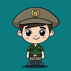 Adorable Cartoon Boy in Green Uniform and Cap
