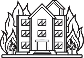 Detailed 2D Line Icon of Apartment Fire Emergency Room Blaze Illustration 