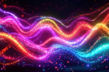 abstract technology background features a vibrant array of colorful optic fiber electrical cables- neon waves- and lines- creating a mesmerizing 3D AI design with a glowing- multicolored pattern that