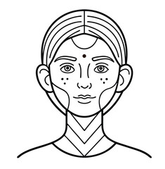 A line drawing of a person's face with markings indicating facial features.