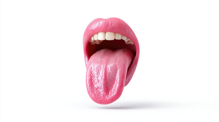 Vibrant, cartoonish mouth with bright pink lips and long, protruding tongue creates playful and whimsical expression. This fun design captures attention and evokes sense of humor