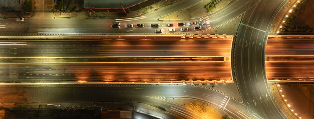 Expressway top view, Road traffic an important infrastructure, Urban cityscape concept or abstract of advanced innovation, financial technology, energy power, expressway