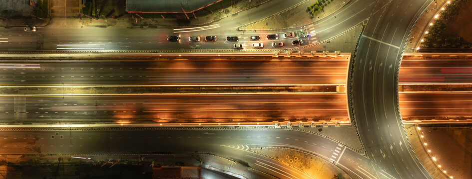Expressway top view, Road traffic an important infrastructure, Urban cityscape concept or abstract of advanced innovation, financial technology, energy power, expressway