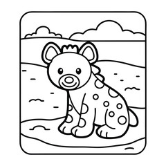 Cute Hyena Illustration: A playful illustration of a spotted hyena sitting peacefully in the wilderness, suitable for children's book or design purposes.