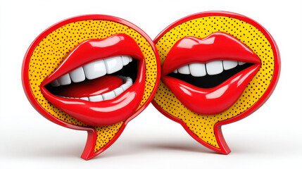 Colorful cartoon lips with speech bubbles, showcasing vibrant red colors and playful expressions, perfect for conveying fun and communication in creative way