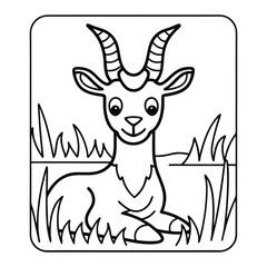 Playful Goat Outline in Frame: A charming cartoon outline of a relaxed goat inside a minimalist frame, suitable for coloring books or design projects.