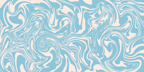 Blue and beige diagonal wavy lines seamless pattern. Simple vector abstract liquid stripes background. Funky groovy texture with diagonal waves, fluid shapes, flow. Stylish repeated decorative design