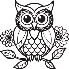Mandala Owl Coloring Page Intricate Line Art on Branch for Adults