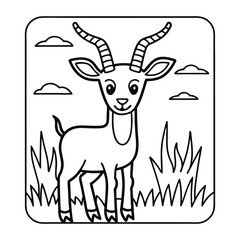 Adorable Gazelle Outline in a Landscape: Charming outline of a gazelle in a simplistic nature, with playful elements in a monochromatic illustration designed to captivate.
