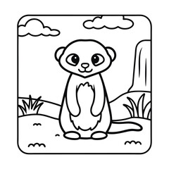 Playful Meerkat Illustration: A delightful cartoon meerkat stands upright, its wide eyes full of curiosity and its friendly expression radiating warmth. The simple.