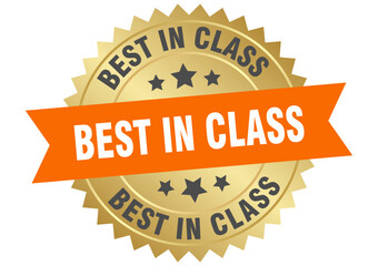 best in class. best in class round orange and gold label isolated on transparent background