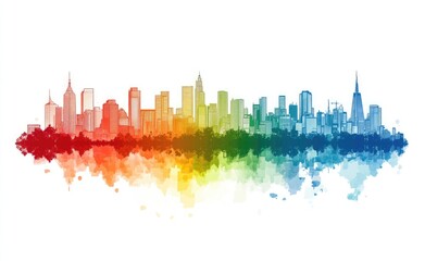 Fototapeta premium Colorful Skyline Illustration, Urban Cityscape with Abstract Line Art Style Design