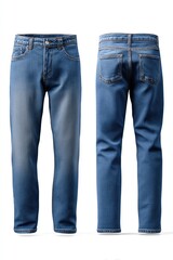 Front and back views of light-wash denim jeans featuring pockets and belt loops.