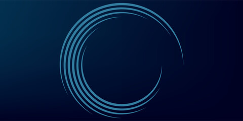 Abstract blue glowing geometric lines on dark blue background. Modern shiny blue circle lines pattern. Futuristic technology concept. Suit for cover, poster, banner, header, website.eps10