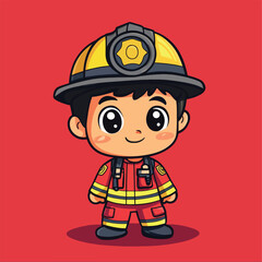 Adorable Cartoon Firefighter in Red Uniform