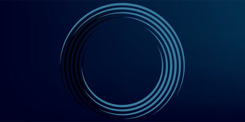 Abstract blue glowing geometric lines on dark blue background. Modern shiny blue circle lines pattern. Futuristic technology concept. Suit for cover, poster, banner, header, website.eps10