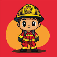Adorable Cartoon Firefighter Child in Uniform