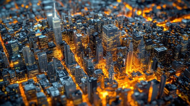 Aerial View of Illuminated Cityscape at Night Demonstrating Urbanization Growth and Technological Advancement Symbolizing Modern Metropolis and Bright Future Perspective