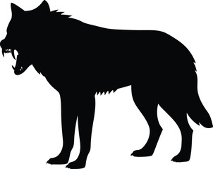 Powerful black silhouette of a growling wolf isolated on a clean white background