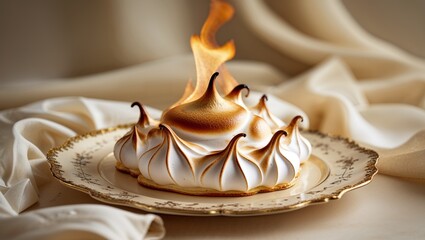 Baked Alaska Dessert Display On Elegant Serveware