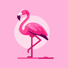 Flamingo vector, pink tropical cartoon bird, flat cute animal illustration for seamless nursery background, kids wallpaper decor, beach wildlife pattern design for summer art print and textile