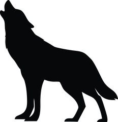 Striking black silhouette of a howling wolf isolated against a clean white background